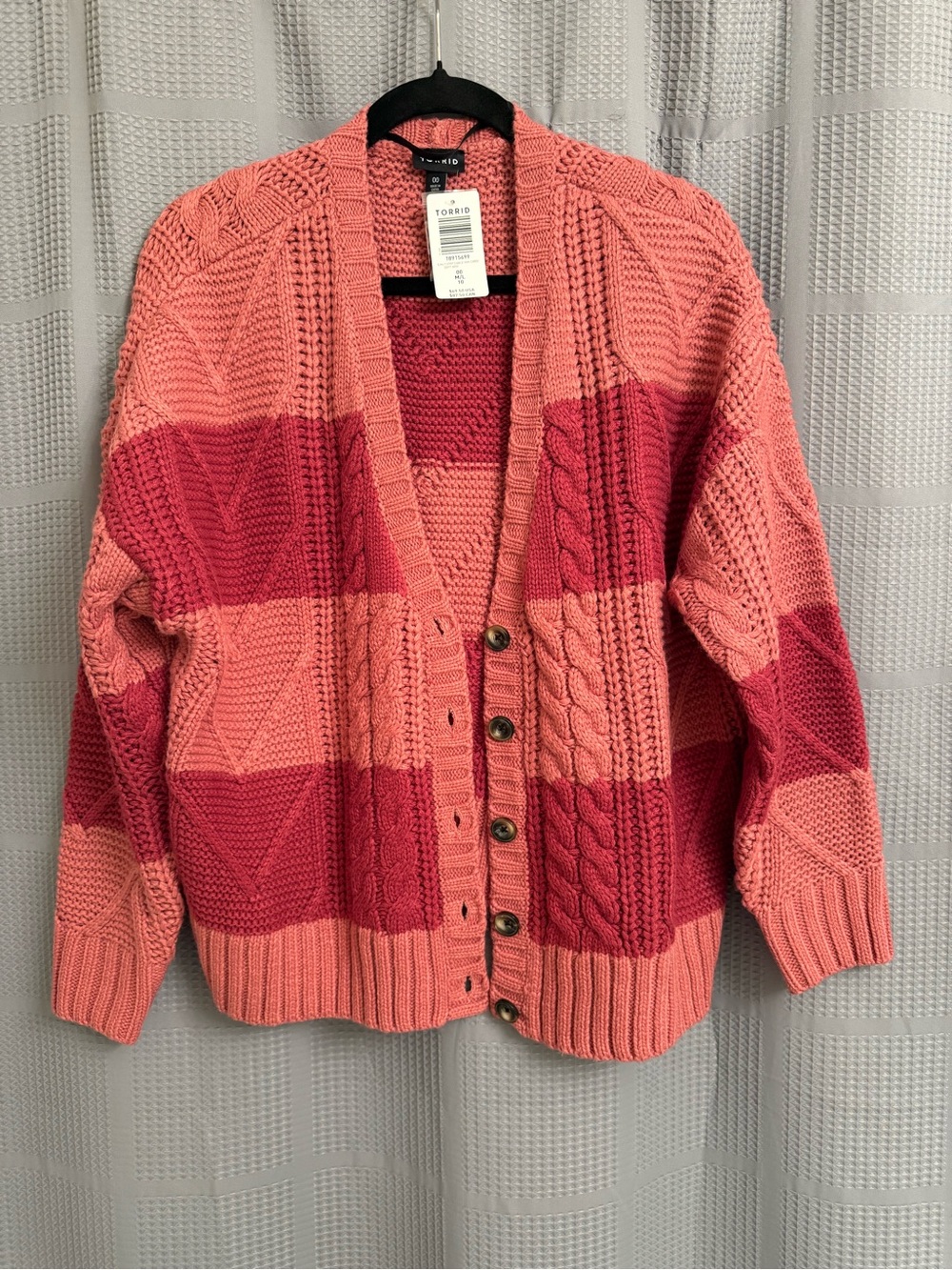 Torrid Coral and Dark Pink Striped Cable Cozy Cardigan Size M/L NWT!